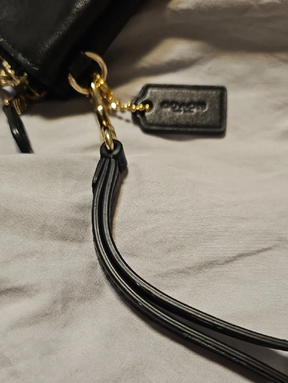 Coach Black Leather Wristlet with Gold Hardware